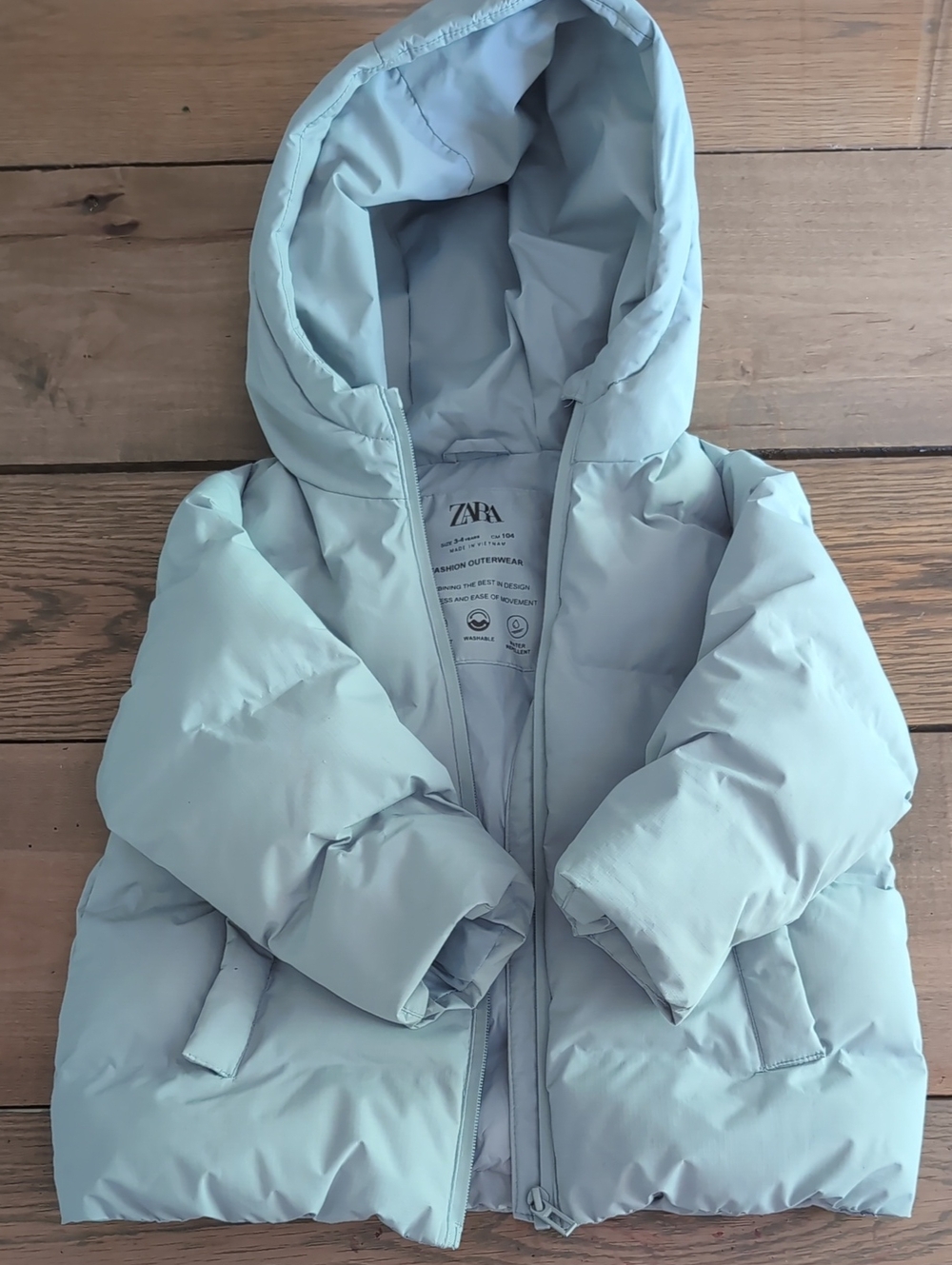 Zara Toddler Light Blue Puffer Jacket With Hood